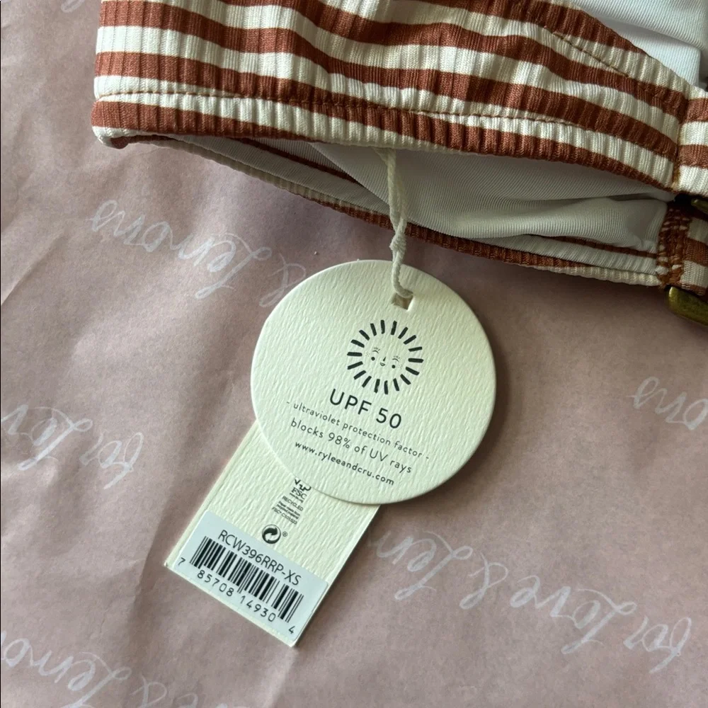 NWT Rylee + Cru XS rust and White Striped Bandeau Bikini Top - Picture 5 of 6